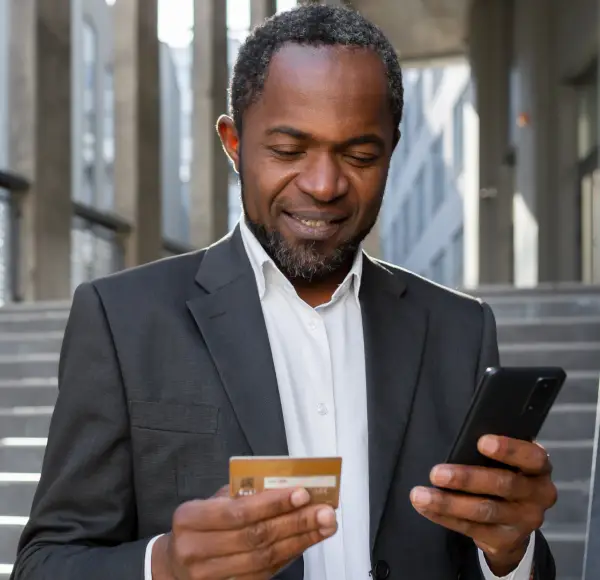 African American Paying Online Using Card